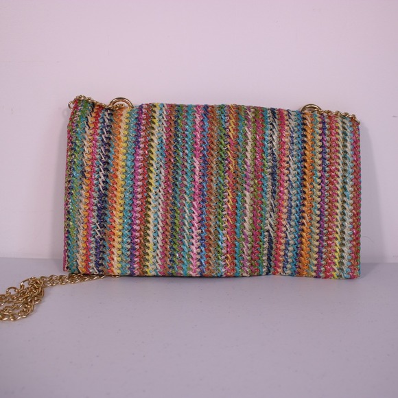 Straw Clutch Chain Clutch Purse Handmade Summer Envelope Clasp Handbag Summer - Picture 2 of 7